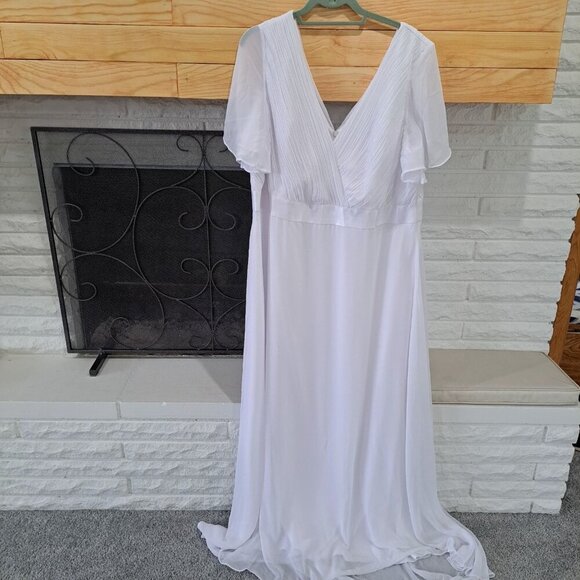 Everpretty Women's Plus Size 26 White Empire Waist Flutter Sleeve Formal Dress - Picture 1 of 12